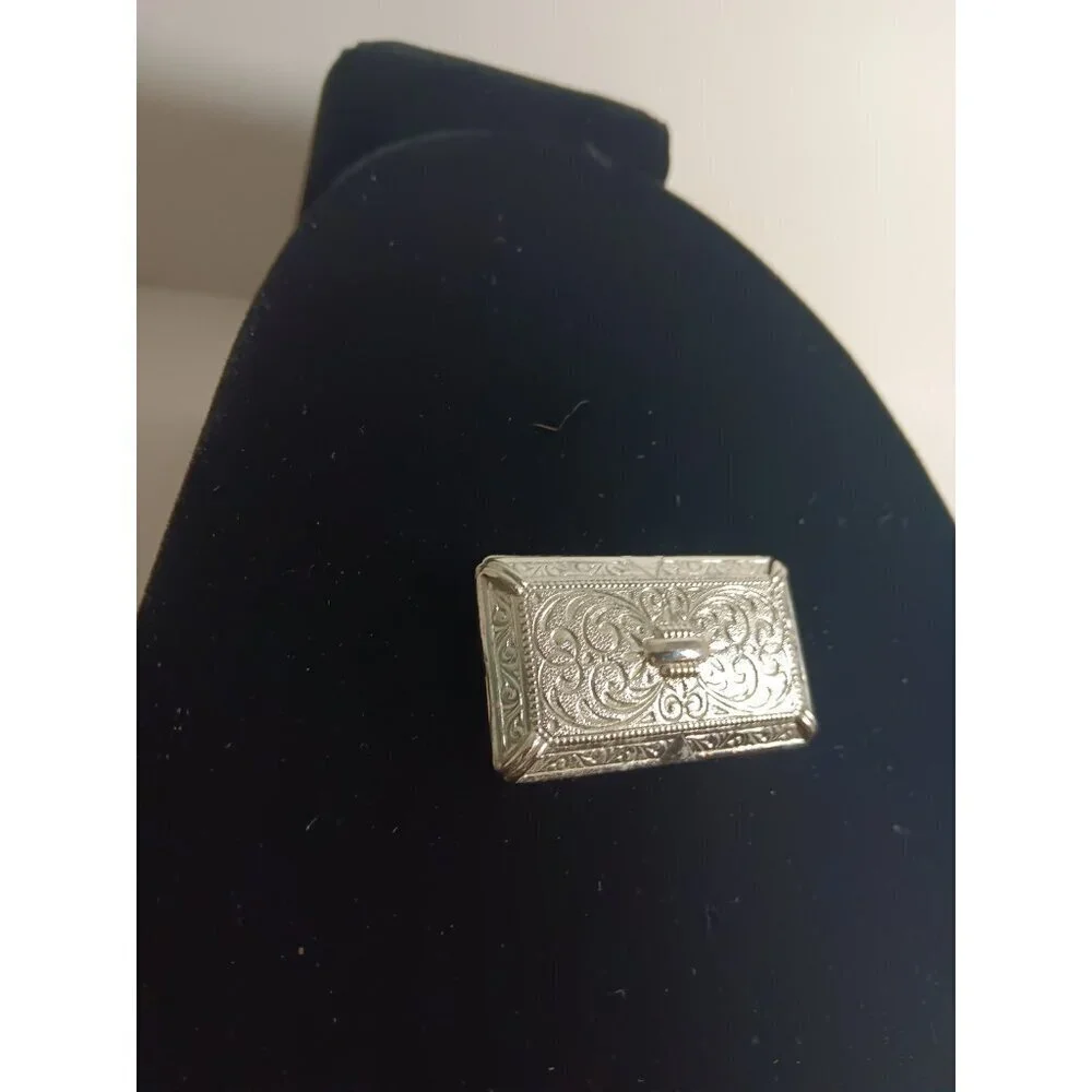 Vintage MCM Mid Century Silver Tone Metal Engraved Victorian Brooch Pin